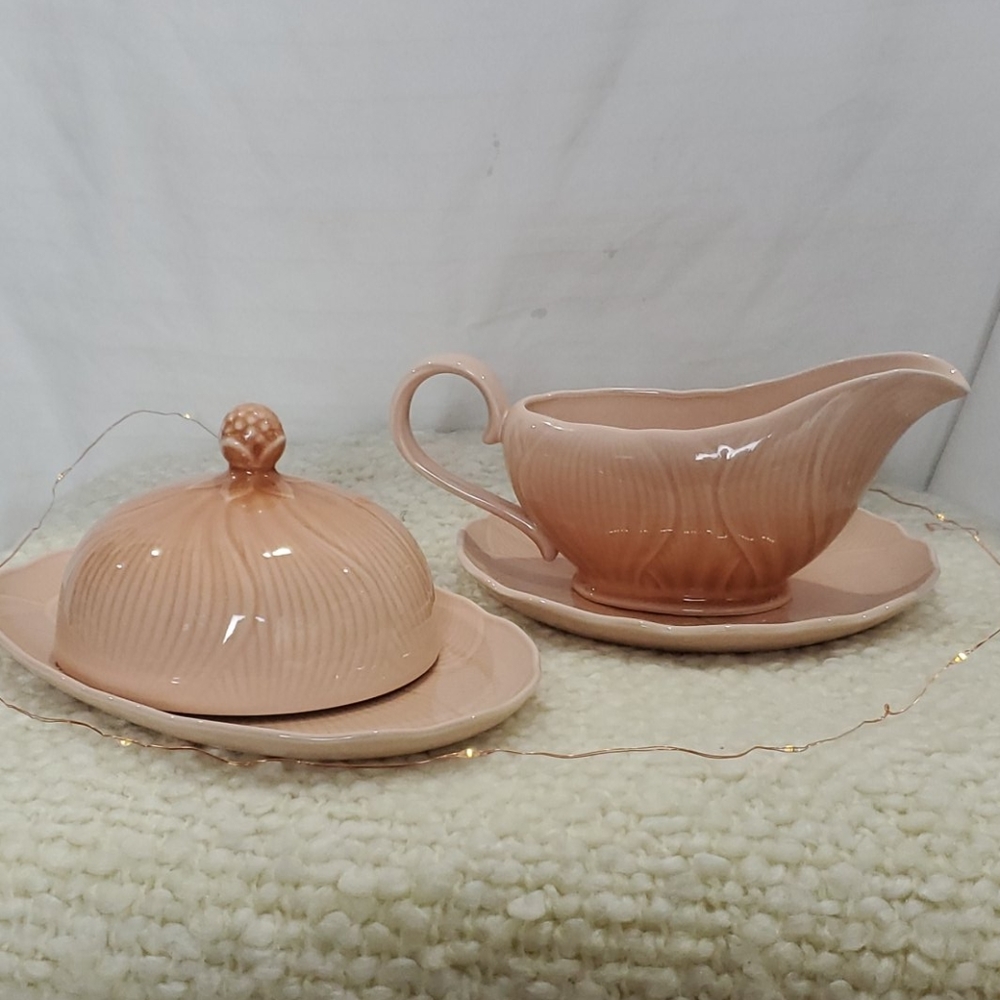 Vintage MIKASA gravy boat and butter dish